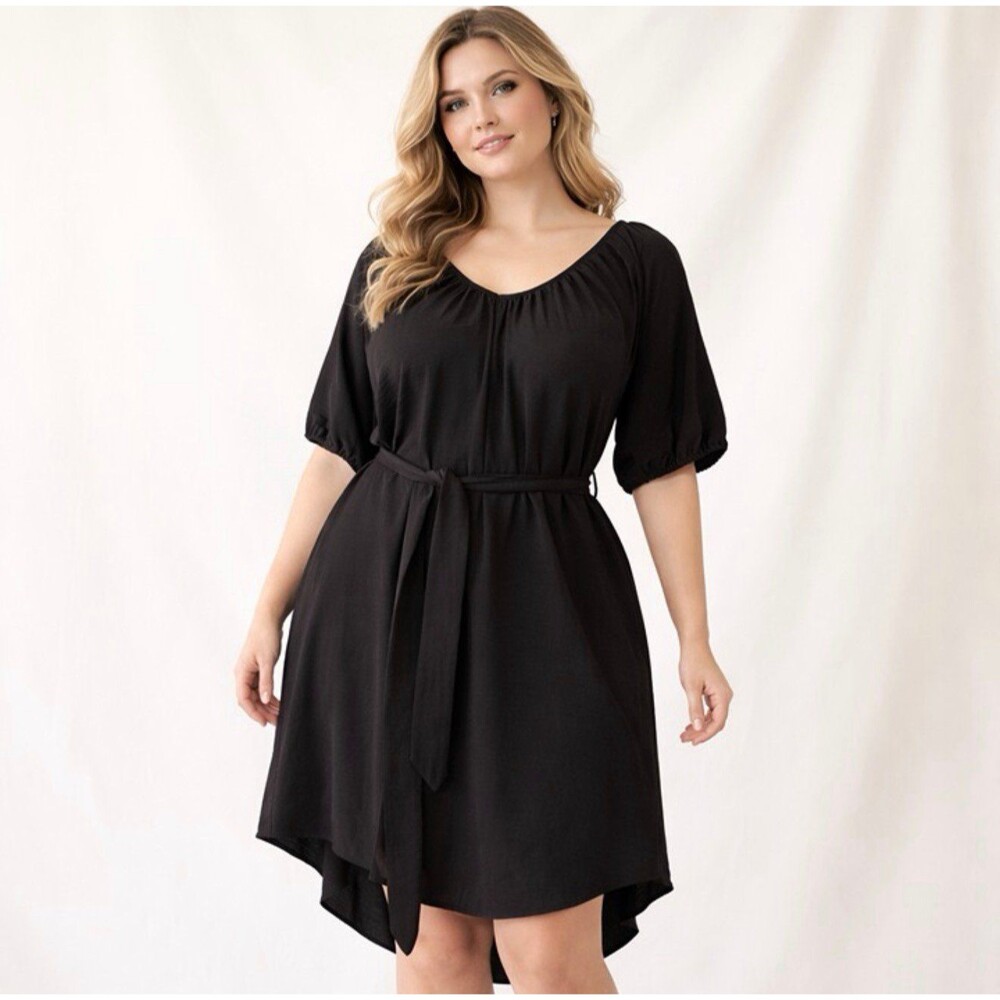 Worthington Black Crepe Dress Large, Knee-Length Blouson LBD